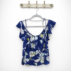 Dalia Navy Blue Floral Cold Shoulder Blouse – Size S